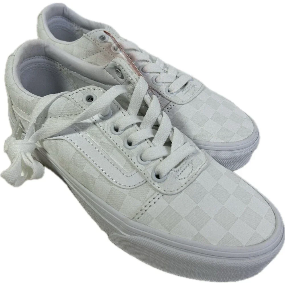 VANS Checkerboard WHITE/WHITE Canvas Womens Size 5 VN0A3IUNW51